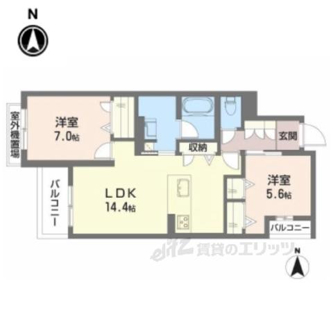 シャーメゾン 香芝 ワイケイ(2LDK/3階)の間取り写真