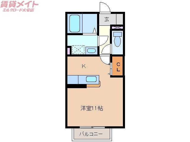 モナリエ竹成 A棟(ワンルーム/2階)の間取り写真