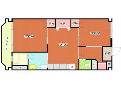 京橋ビル新館(2LDK/8階)の間取り写真