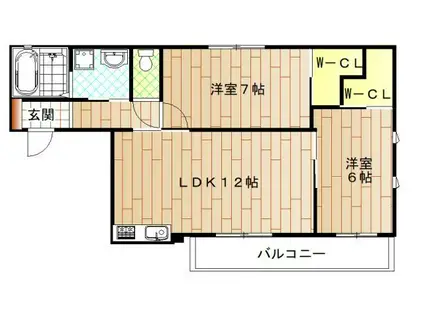 グリーンコート上牧(2LDK/1階)の間取り写真