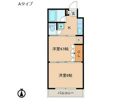 イーグルハイツ高松I(2K/1階)の間取り写真