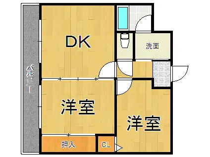 アレーグルヒビキⅡ(2DK/2階)の間取り写真