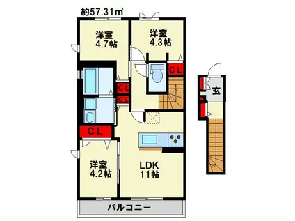 LIVE FLAT大橋(3LDK/2階)の間取り写真