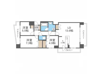 レジディア円山北5条(3LDK/4階)の間取り写真