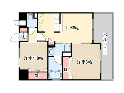 エステムコート神戸ハーバーランド前Ⅴアクア(2LDK/2階)の間取り写真