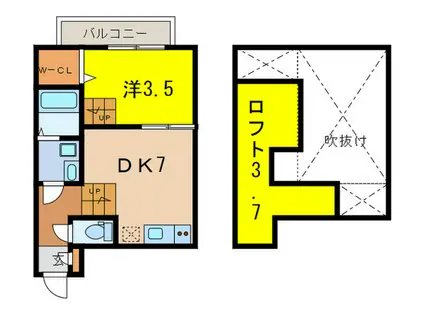 ファミリーステージ道徳II(1DK/2階)の間取り写真