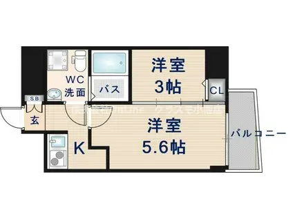 セレニテ上町台(2K/10階)の間取り写真