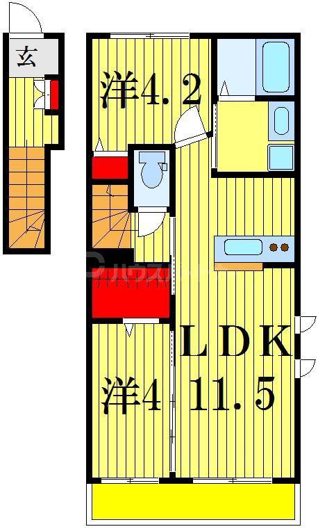 クレセントB(2LDK/2階)の間取り写真