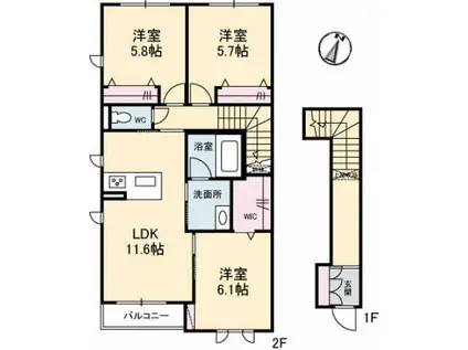 シャーメゾンリズ(3LDK/2階)の間取り写真