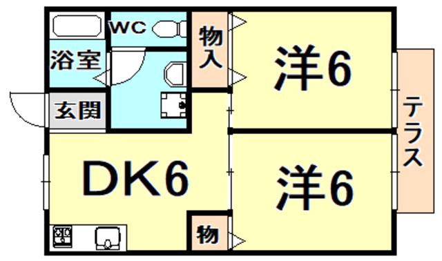阪急今津線 甲東園駅 徒歩4分 2階建 築34年(2DK/1階)の間取り写真
