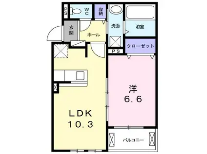 イースト・カーサA(1LDK/2階)の間取り写真