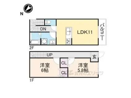 KOMOREBI錦町(2LDK/1階)の間取り写真