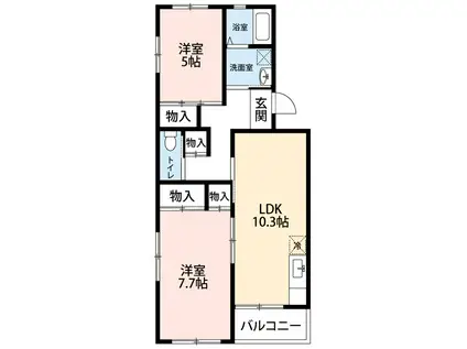 マンションアサイ(2LDK/3階)の間取り写真
