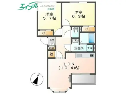 セン・トレア(2LDK/2階)の間取り写真