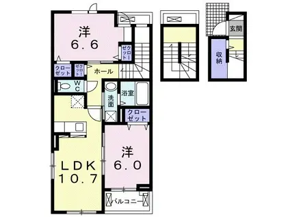 アイダッシュII(2LDK/3階)の間取り写真