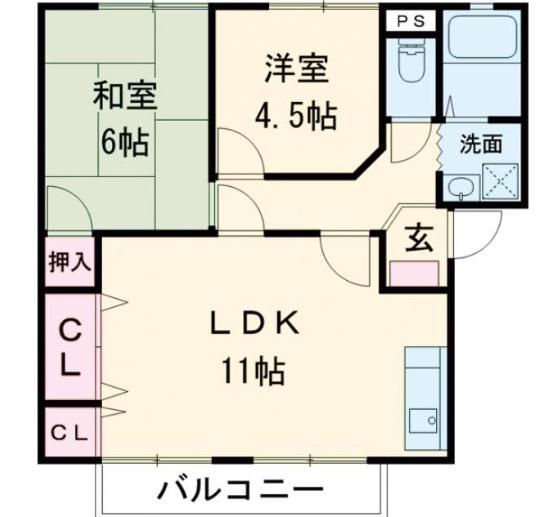 マウンテンビレッジ真木B(2LDK/2階)の間取り写真
