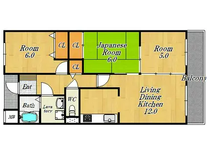 ルードメール(3LDK/3階)の間取り写真