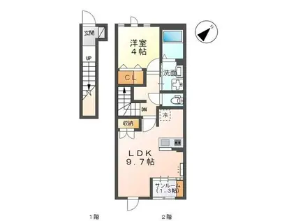 ポンテ アルコバレーノ(1LDK/2階)の間取り写真