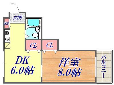 ウィルトアロード(1DK/2階)の間取り写真