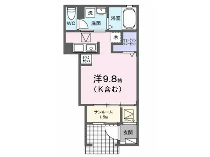 グラッシオ(ワンルーム/1階)の間取り写真