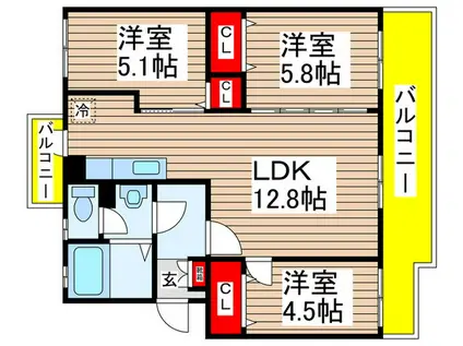 夏見台団地22号棟(3LDK/5階)の間取り写真