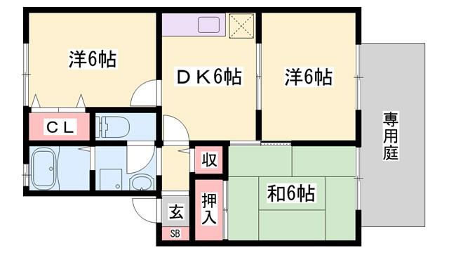 ビューラー高砂B棟(3DK/1階)の間取り写真