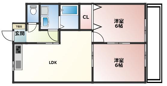 ジュネス青山(2LDK/3階)の間取り写真