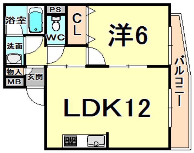 ミスターK北武庫之荘(1LDK/2階)の間取り写真