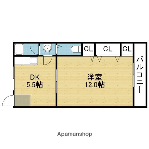ハイツ巽2号棟(1DK/4階)の間取り写真
