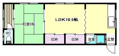 仲辻第一マンション(1LDK/2階)の間取り写真