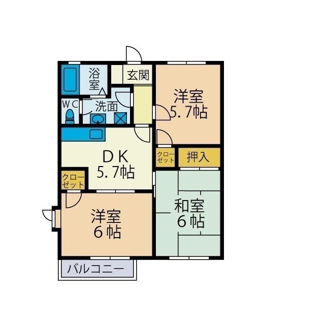 プライムタウン湘南II(3DK/2階)の間取り写真
