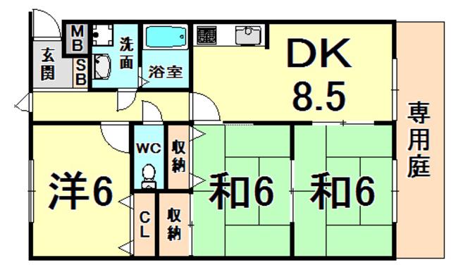 ラポール新伊丹(3DK/1階)の間取り写真