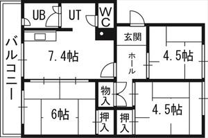 札幌西月寒団地1号棟(3DK/3階)の間取り写真