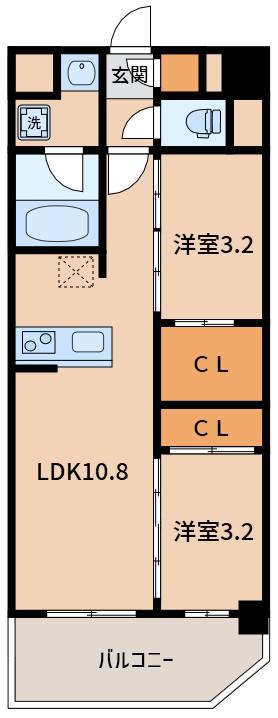 コンフォリア・リヴ東三国駅前ソルテラス(2LDK/8階)の間取り写真