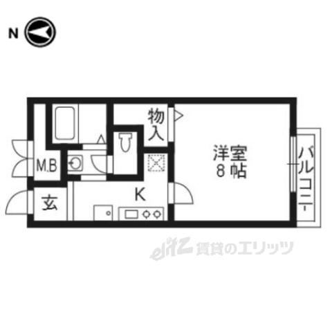 ウィン京田辺Ⅱ(1K/1階)の間取り写真
