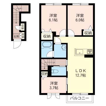 チェスナッツメゾンII(3LDK/2階)の間取り写真