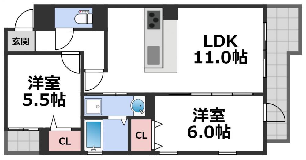 パラゴン小路(2LDK/5階)の間取り写真