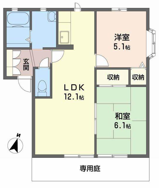 ディアス井上(2LDK/1階)の間取り写真