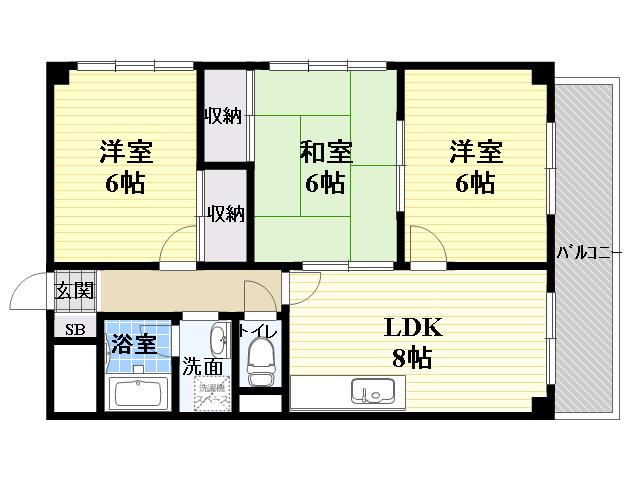 川島第23ビル(3LDK/3階)の間取り写真