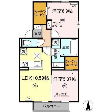 サザンフォレストA棟(2LDK/1階)の間取り写真