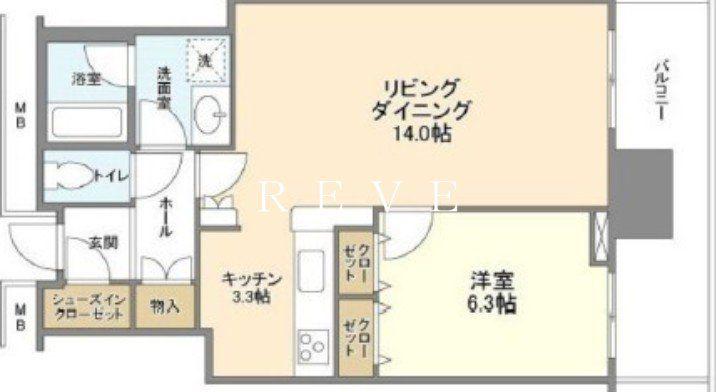リガーレ日本橋人形町(1LDK/22階)の間取り写真