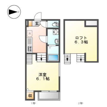 アルバーノ中村LUXE(1K/2階)の間取り写真