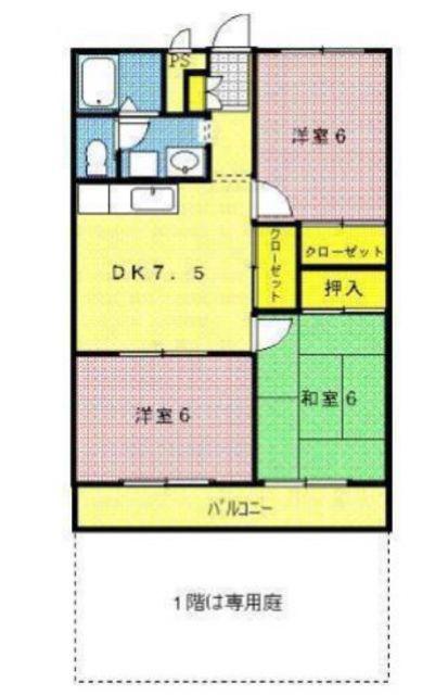 サンライトハイツB棟(3DK/1階)の間取り写真