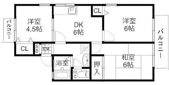 セジュール大桐(3DK/1階)の間取り写真