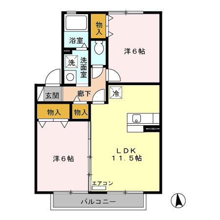 セジュール札元 B棟(2LDK/2階)の間取り写真