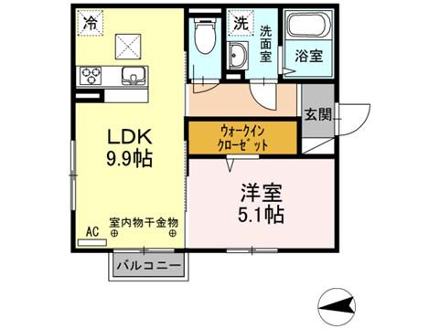 レーヴ・シーヴォン(1LDK/2階)の間取り写真