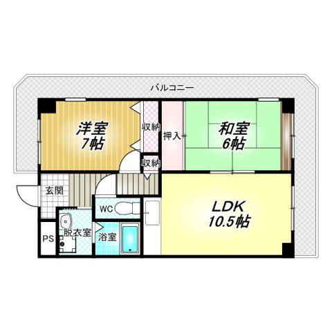 新栄プロパティー柏原(2LDK/6階)の間取り写真