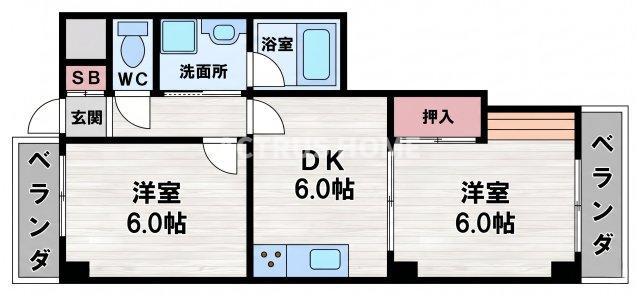KSCOURT真法院(2DK/4階)の間取り写真