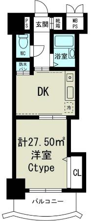 ノルデンハイム東三国(1DK/8階)の間取り写真