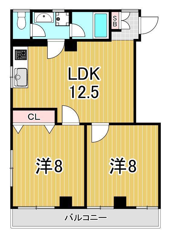 シャルム沢井(2LDK/3階)の間取り写真